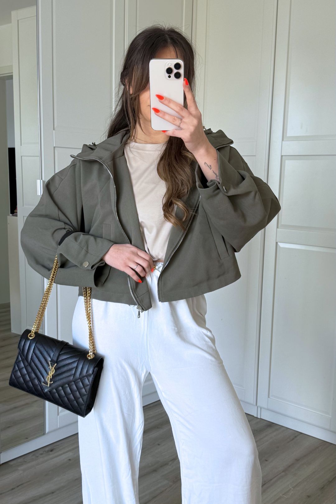 Jacke - Cropped Biker - Grün