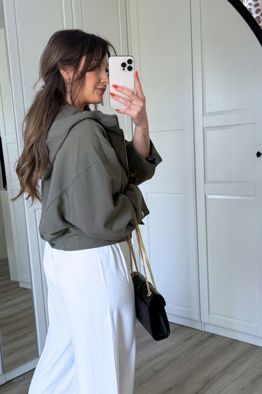 Jacke - Cropped Biker - Grün