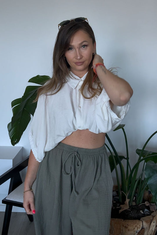 Bluse -  Fledermausärmel - Weiß