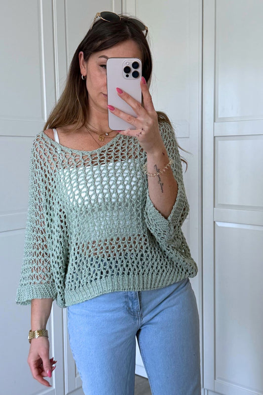 OVERSIZED HÄCKELPULLOVER  „BOHO BREEZE" MINT GRÜN