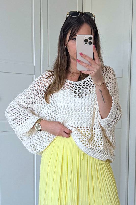 OVERSIZED HÄCKELPULLOVER  „BOHO BREEZE" WEIß